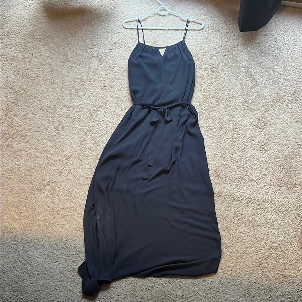 Under Skies Elegant Navy Spaghetti Strap Maxi Dress